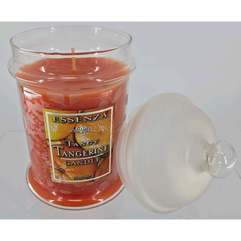 NEW! Essenza 14oz Tangy Tangerine Fragrant‎ Candle Frosted Glass Jar And Cap
